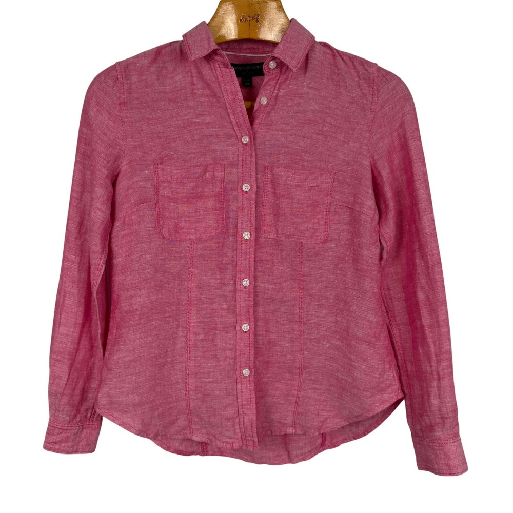 Banana Republic Button Up Soft Wash Shirt XS Petite Pink Linen Cotton Blend